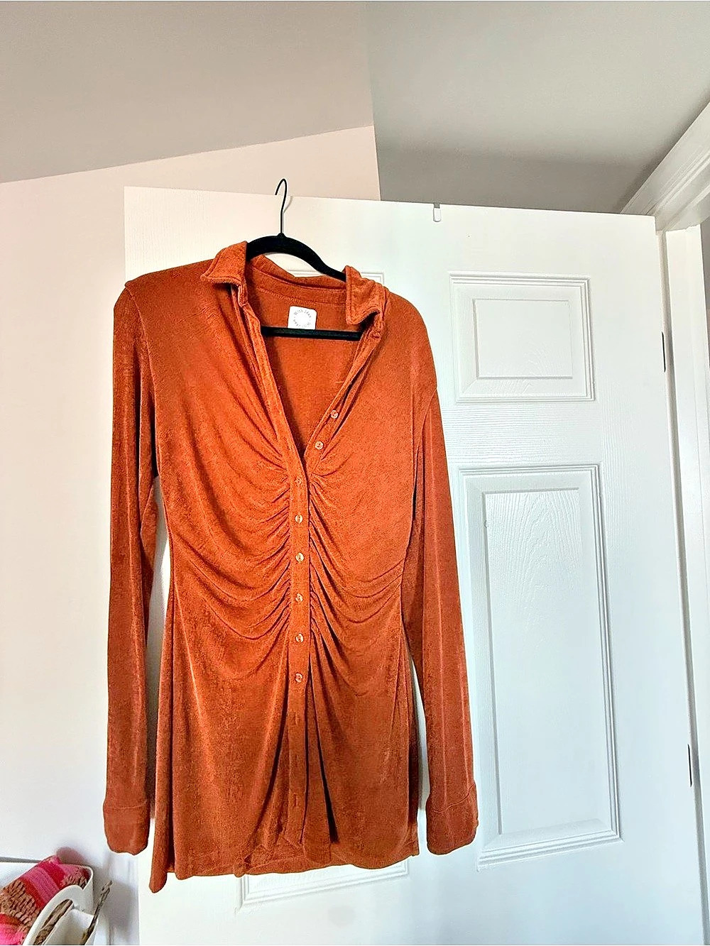 With Jean Ruched Long Sleeve Dress in Brown